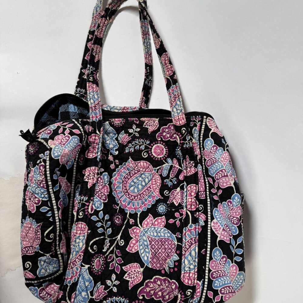 Vera Bradley Large Quilted Shoulder Bag Black Pink Blue Paisley Floral Patterned